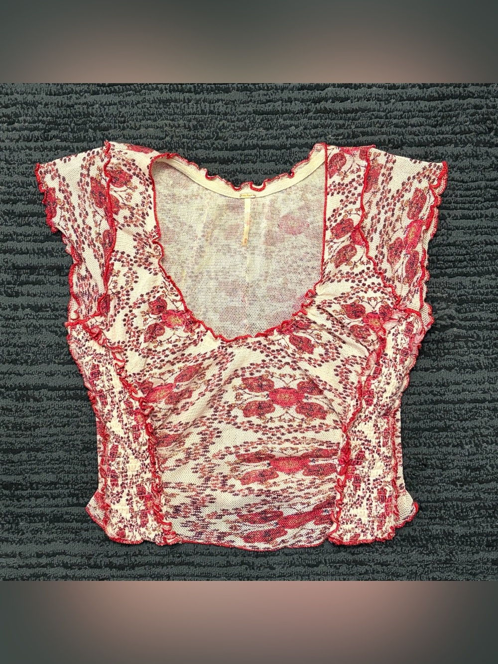 Y2K Free People Oh My Baby Tee Mesh Shirred Top